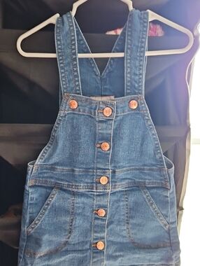 BCBG 3t Girls Denim Button-Front Overall Dress - Blue